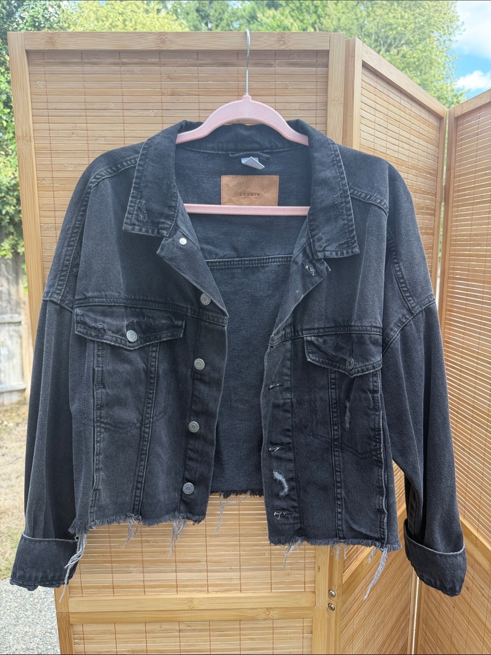 Black Distressed Cropped Denim Jacket - , Women Jackets & Coats